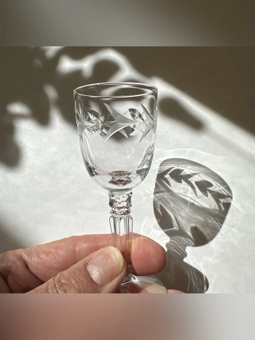Fostoria Holly Cordial Glass Manganese UV Glow Set of 2 MCM Apéritif 3.75